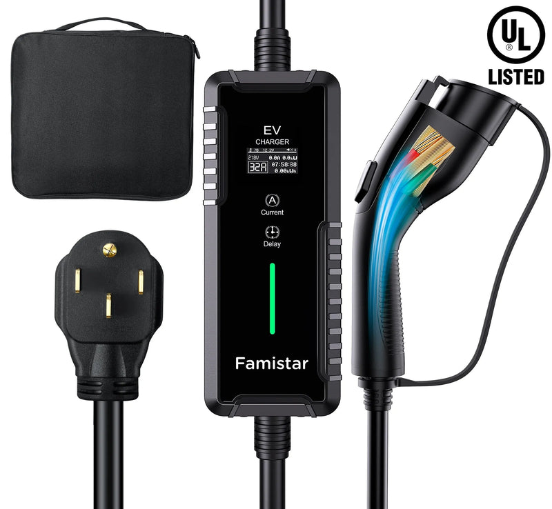 Level 2 & Level 1 EV Charger, 16Amp 110-240V Portable J1772 Electric Car Charger with Adjustable Amp Delayed Timer 25ft Long Cord B4