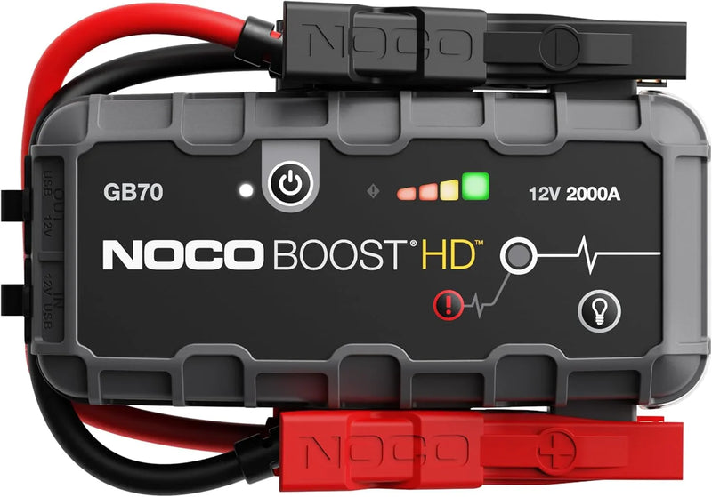 HD GB70 2000A UltraSafe Car Battery Jump Starter, 12V Battery Booster Pack, Jump Box, Portable Charger and Jumper Cables for 8.0L Gasoline and 6.0L Diesel Engines M5