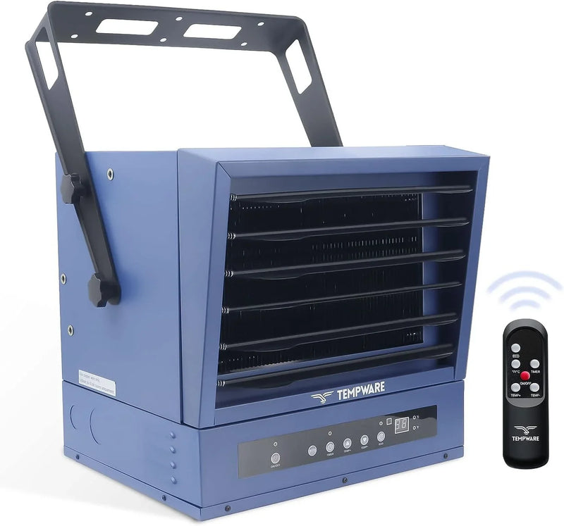 Electric Garage Heater, 7500-Watt Digital Fan-Forced Ceiling Mount Shop Heater with Full-Function Remote, 240-Volt Hardwired Heater with 12-Hour Timer, Ideal for Workshop Y8