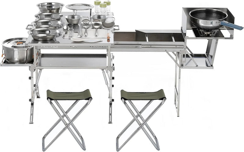Portable Camping Table & Chairs Set – Foldable Outdoor Furniture with Storage Drawer for Picnics, Backyard & RV Travel H8