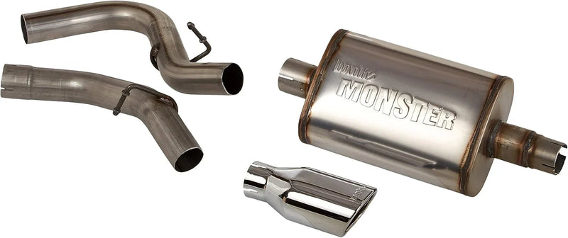 The stainless steel undercarriage exhaust system is suitable for Jeep Wrangler. It includes a muffler and is available in silver color. S7