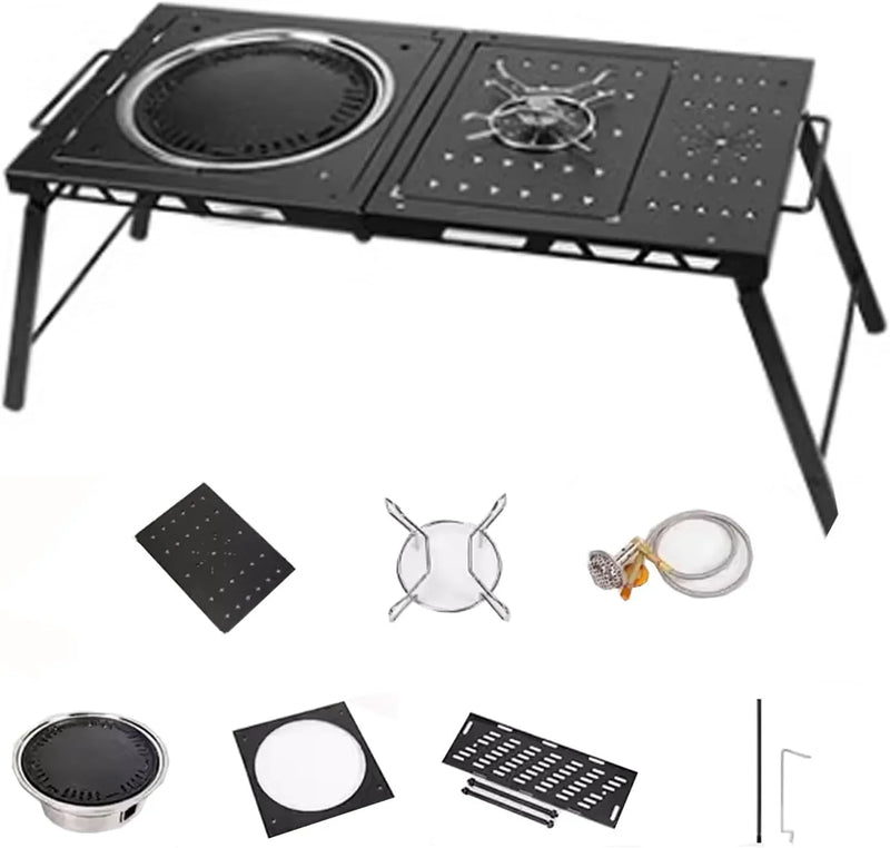 Folding Grill Table Metal Portable, Good Load-Bearing Capacity Items Can Be Hung on The Edge, Portable Camping Table, for Outdoor Picnic, BBQ, Cooking V7