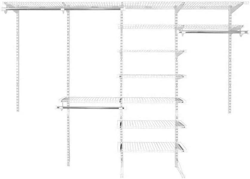 Rubbermaid Configurations Custom Closet Kit 4-8 Ft. Adjustable Metal Wire Shelving White Finish Expandable Organization System Hardware Included for Home Closet/Pantry/Laundry/Mudroom