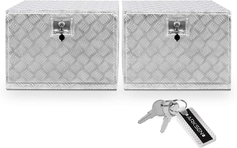 36 Inch Heavy Duty Aluminum Diamond Plate Tool Underbody Box, Waterproof Square Truck Storage Organizer Chest for Pick Up Truck Bed, RV Trailer with T-Handle Lock and Keys - Black Q2