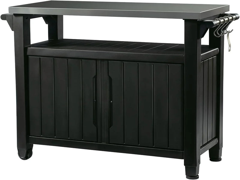 Outdoor Rolling Table Cart for Food Prep, Storage, Bar & Grill, Dark Brown A2
