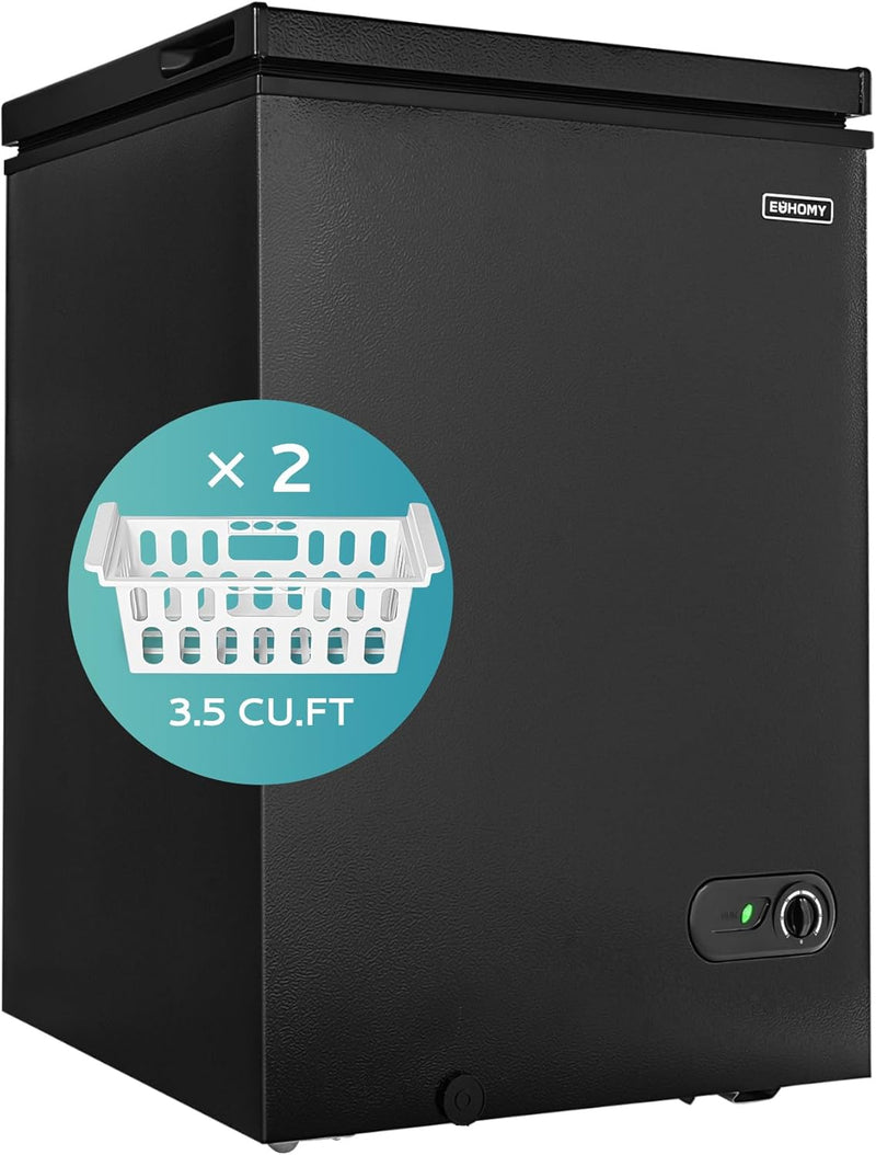 3.5 Cu.Ft Chest Freezer with Removable Basket, Small Deep Freezer Adjustable 7 Thermostat, Quiet Mini Freezer Free-Standing Top Door, Energy Saving for Apartment/Garage/Basement/Dorm/Home,Black D3