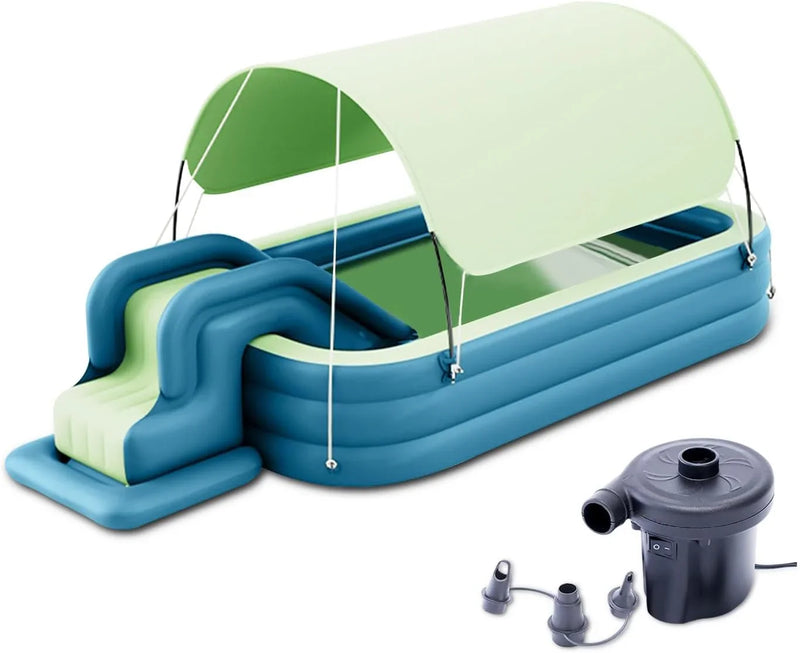 Inflatable Swimming Pool with Water Slide, Inflatable Slide Water Pool with Awning, Inflatable Mega Bouncy Castle Water Park, Swim Centre Pools for Backyard, Garden, Summer Water Party T1