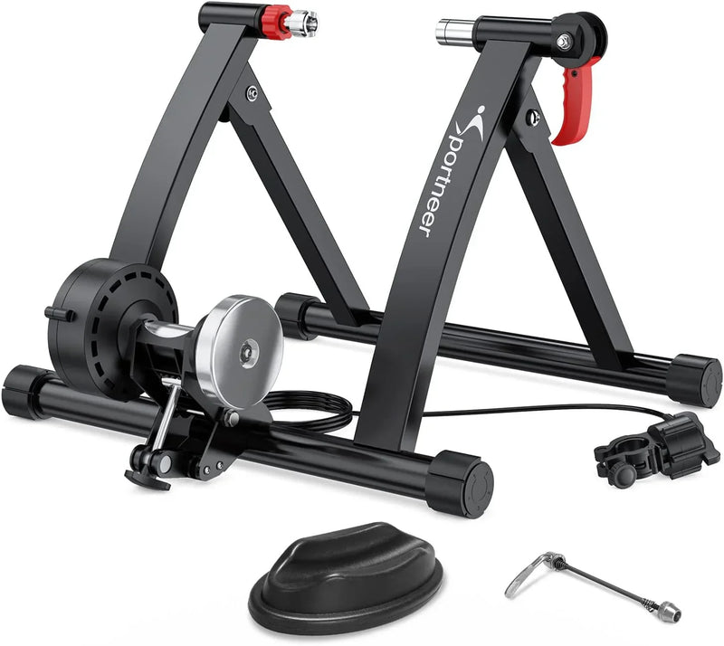 Bike Trainer Stand Indoor Riding - Sportneer Magnetic Stationary Bicycle Exercise Stand with Noise Reduction Wheel, 6 Resistance Adjustable G7