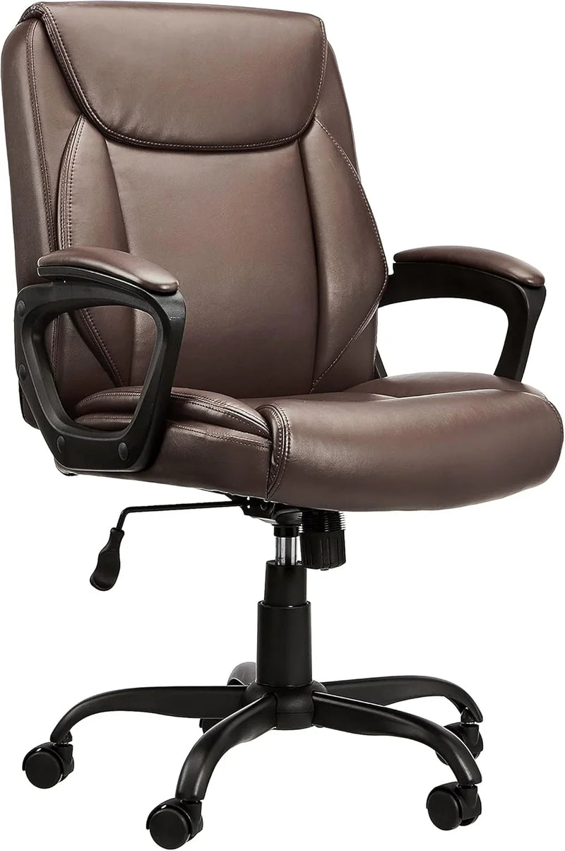 Classic PU surface, back-adjustable height office computer desk and chair, with armrests, size: 26 inches wide x 23.75 inches long x 42 inches high, black version E3