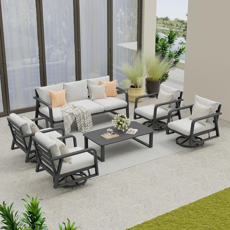 Outdoor Patio Furniture Set 4-Piece, Aluminum Swivel Rocking Chairs with All-Weather Cushions, Modern Patio Conversation Set for Deck, Porch, Garden (Dark Grey) J8
