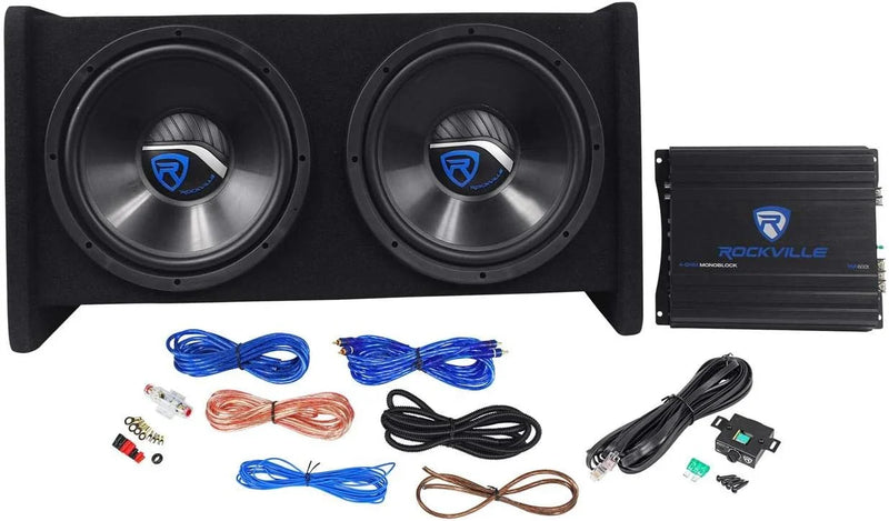 RV12.2B 1200W Dual 12" Car Subwoofer Enclosure Mono Amplifier Amp Kit C3