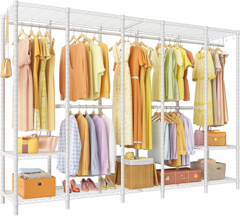 Super large clothes rack, heavy-duty clothes storage rack, standalone portable wardrobe, clothes rack for hanging clothes, 89.8 inches wide x 15.8 inches deep x 76.4 inches high, maximum load capacity of 1400 pounds, white S0
