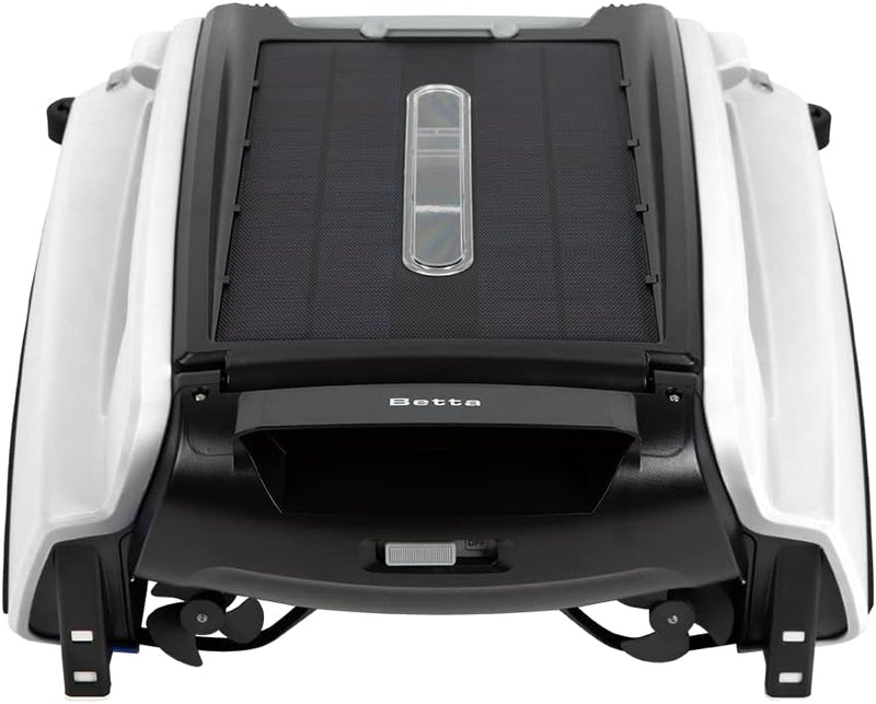 Solar Powered Automatic Robotic Pool Surface Skimmer Cleaner with 30-Hour Continuous Cleaning Battery Power and Re-Engineered Twin Salt Chlorine Tolerant Motors (Blue) J2
