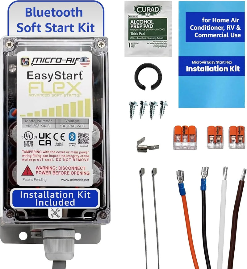EasyStart FLEX 398 - Bluetooth Soft Start Kit for Home Air Conditioner, RV & Commercial Use, Works with Generators, Reduces Power Surge, Efficient Start-Up - Up to 6 Tons w/Installation Kit R6