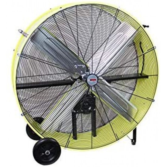 K Tool International 42′′ Belt Drive Drum Fan; Industrial, Garage, Shop, High Speed 2-Speed, Durable, Cut-Off Protection, Easy Mobility Rubber Wheels; SAFETY YELLOW KTI77743 R7
