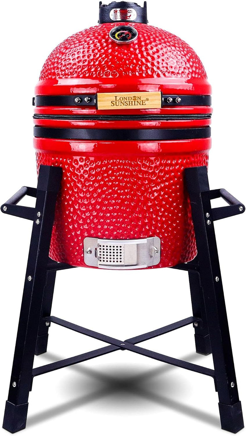 Ceramic Kamado Charcoal BBQ Grill and Smoker, Stainless Steel Grates -15" Ceramic with Tall Stand (GREEN) L9
