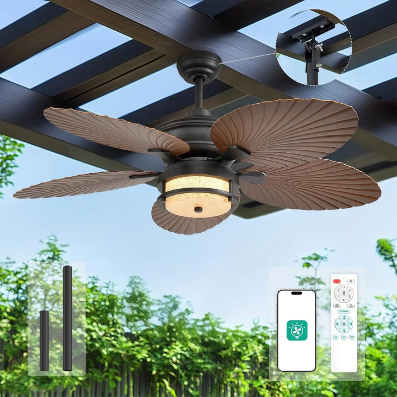 52-inch outdoor ceiling fan - tropical palm leaf fan - plug-in wall-mounted model F4