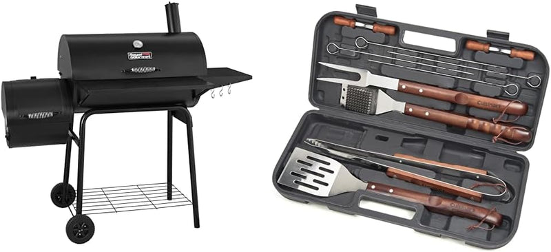 CC1830S 30" BBQ Charcoal Grill and Offset Smoker | 811 Square Inch cooking surface, Outdoor for Camping | Black U3