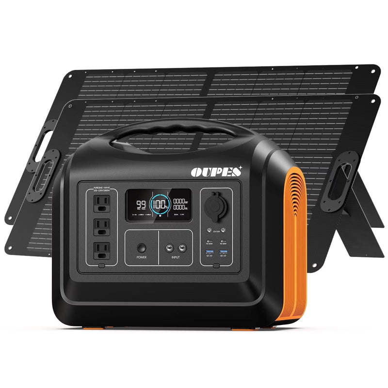 OUPES 1800W 1488Wh Portable Power Station with 2x100W Solar Panel,Solar Generator for Outdoor Camping,Home Backup,Emergency,RV X8