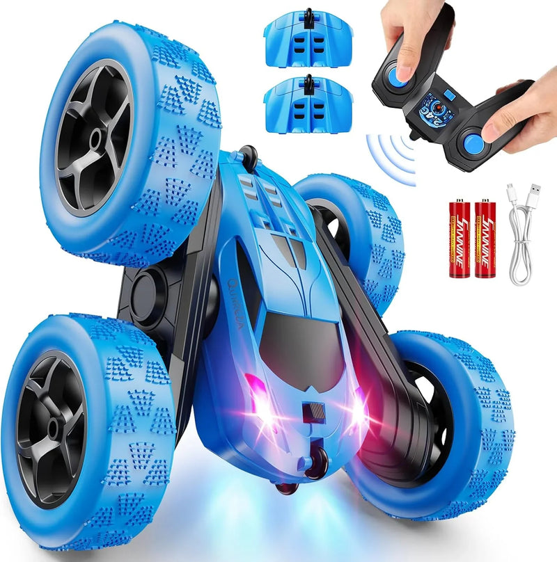 Children's version remote control car (suitable for children over 6 years old), RC car stunt toy, four-wheel drive, double-sided design, 360° rotating remote control, with headlights, is a birthday or Christmas gift for boys aged 6, 7, 8, 9, 10, 11, H2