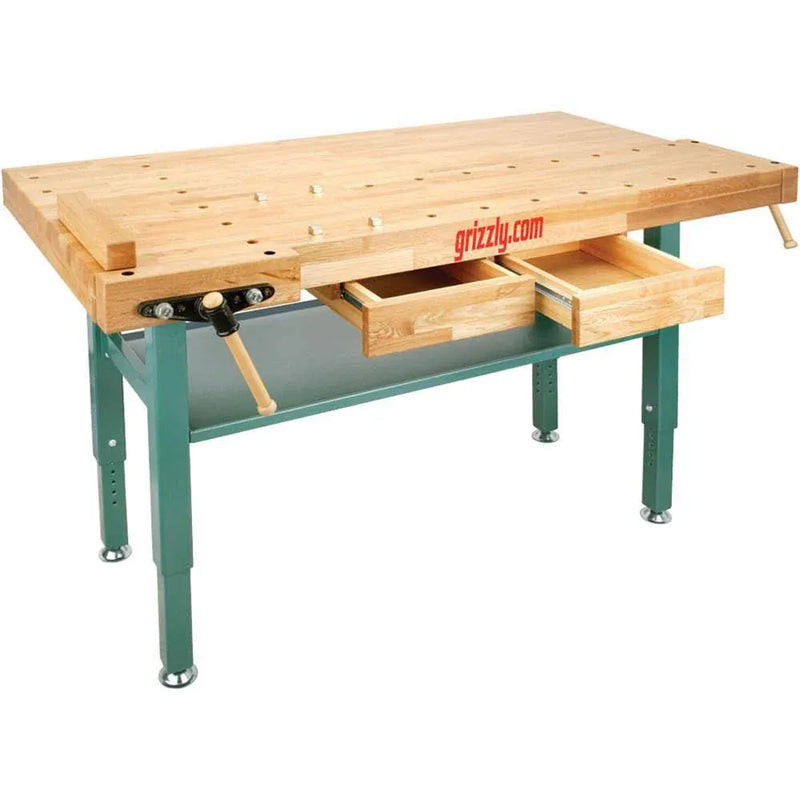 Grizzly Industrial T10157 - Heavy-Duty Oak Workbench with Steel Legs L1