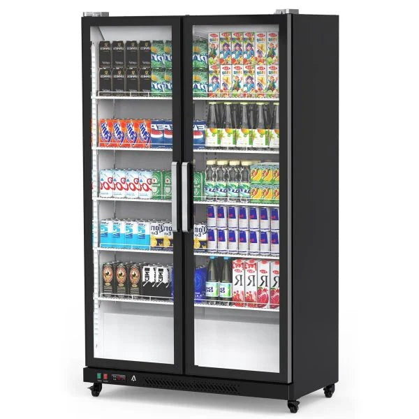 Commercial Refrigerator, Glass Door with LED Lighting – Upright Beverage Display Cooler for Home, Store, Gym, or Office, Featuring Double Swing Doors and 39 cu.ft M5