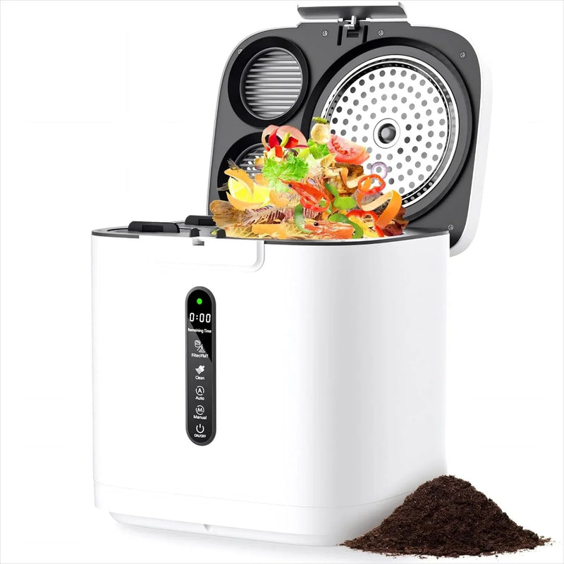 4L Electric Composter for Kitchen, Compost Bin for Countertop with Auto-Cleaning/Odor-Free/LED Display, Turn Kitchen Waste to Dry Compost Fertilizer, Indoor/Outdoor Compost Machine. Whites4 D8