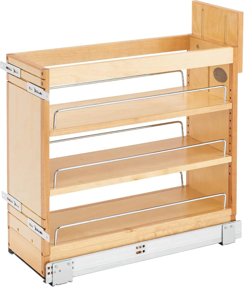5-inch pull-out storage rack, suitable for bottom cabinets in kitchens/bathrooms, with a soft-closing slide rail for a spice rack/food storage rack, made of wood material K1