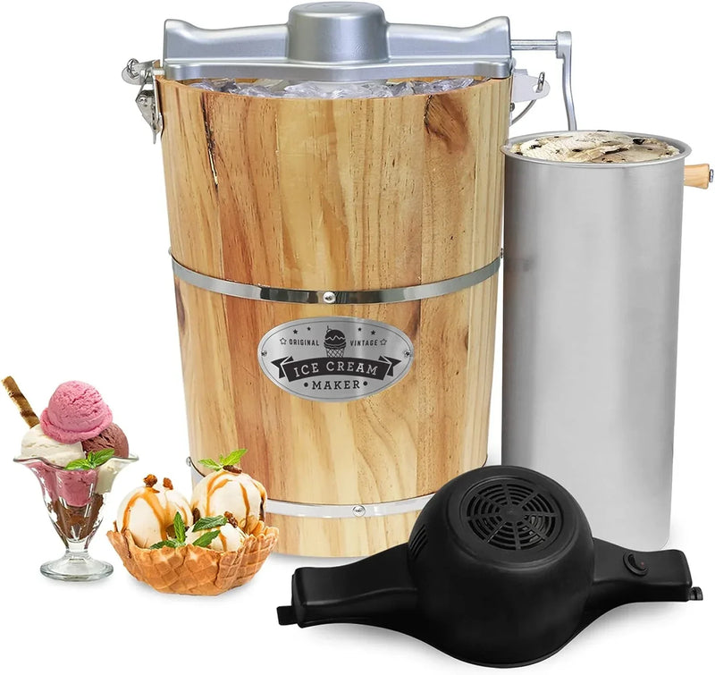 Elite Gourmet 6 Quart Vintage Wood Bucket Electric Ice Cream Maker Machine A0