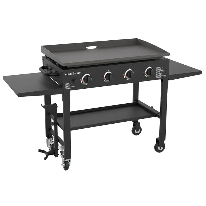 Blackstone 36 Inch Gas Griddle Cooking Station 4 Burner Flat Top Gas Grill Propane Fuelled Restaurant Grade Professional 36” Outdoor Griddle Station with Side Shelf (1554) Q5