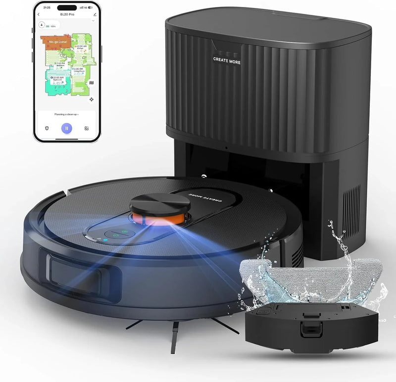 Robot Vacuum and Mop with Self-Emptying, 5000Pa Robotic Vacuum with LiDAR Navigation, Mapping, 60-Day Hands-Free Cleaning, No-Go Zones,Wi-Fi/App/Alexa Control, Ideal for Pet, Hard Floors, Carpet D1