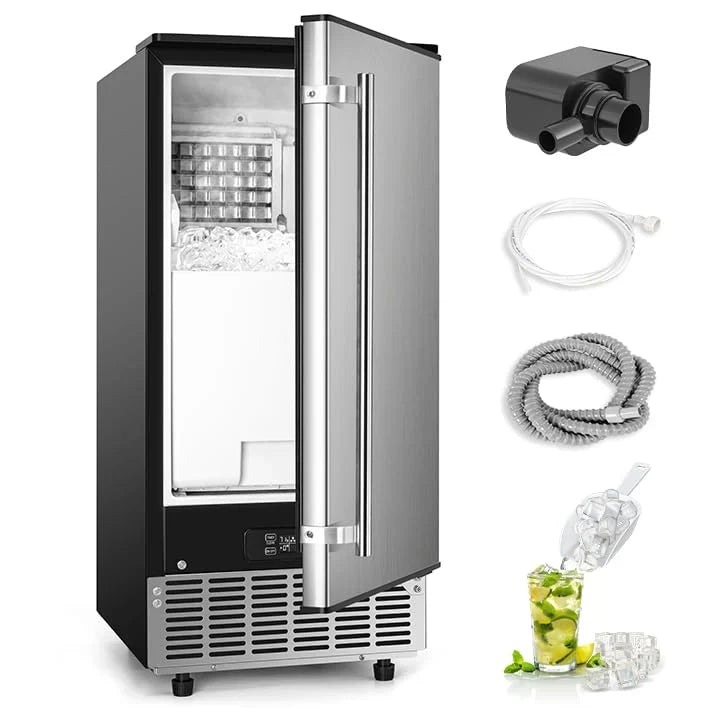 Commercial Under Counter Ice Maker Machine, 80Lbs/Day with 24lbs Ice Storage, Built-in Drain Pump/Automatic Cleaning/Timing Setting/Smart LCD Panel, Ideal for Both Home and Commercial Use S8