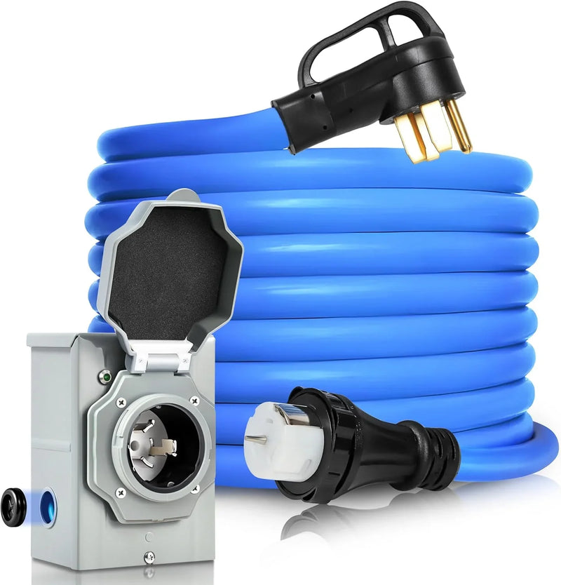 50 Amp Generator Cord and Pre-Drilled Power Inlet Box, Generator Cords 50FT, 50 Amp 125V/250V Generator Power Cord, NEMA 14-50P / SS2-50R Twist Lock Connector Z9