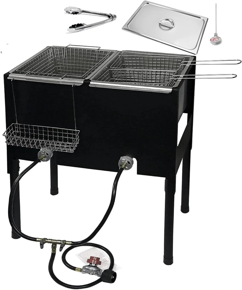 Triple Deep Fryer-3 Basket Stainless Steel Propane Cooker-Outdoor Fish Fry/Chicken-Tall Heavy Duty Q4
