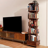 Solid wood rotating bookshelf, 360° display cabinet, with 1 drawer, rotating bookshelf tower with wheels, 72-inch high bookcase suitable for small spaces, rotating bookshelf for home office, walnut finish
