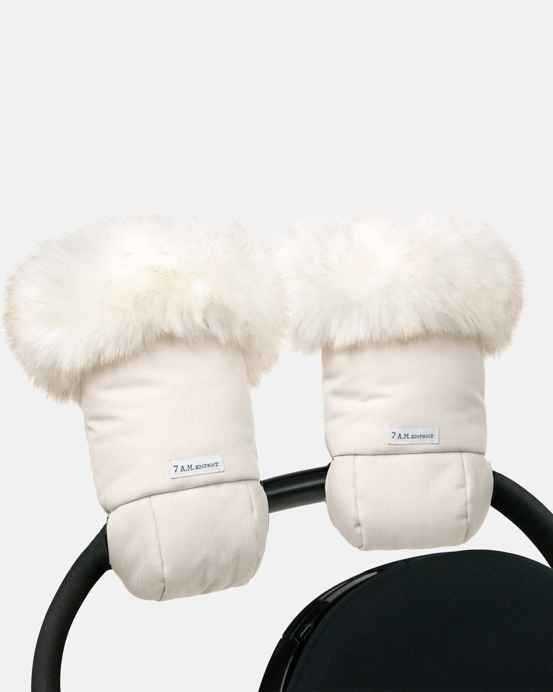7AM Enfant Warmmuffs - White Fur and Beige Heather K8