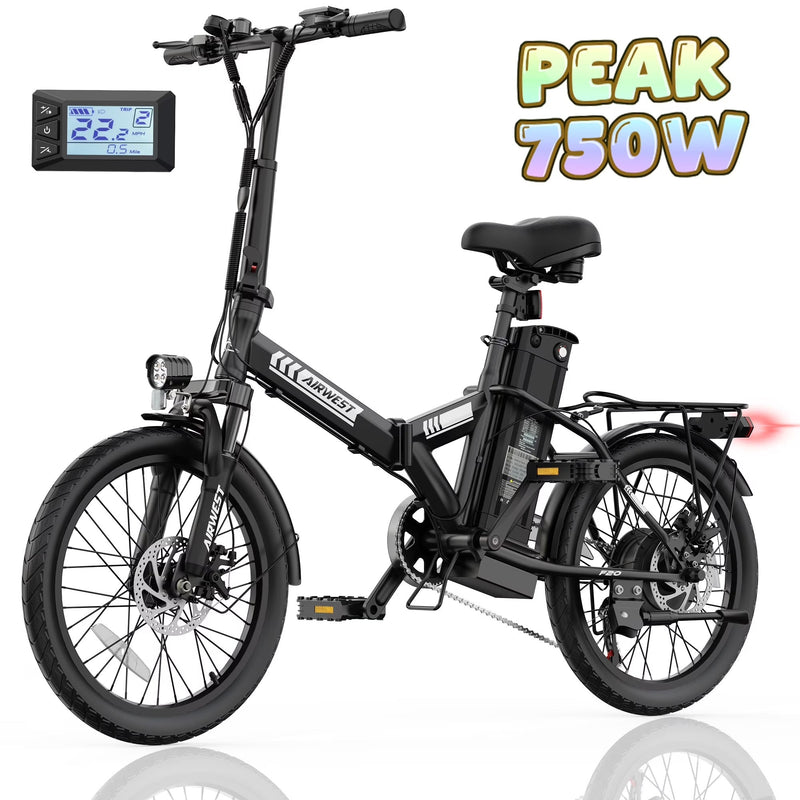 AIRWEST 20 in Foldable Electric Bike for Adults, Compact Commuter eBike with 500W Motor 750W Peak, Removable 48V 7.8Ah Battery, 50 Miles PAS... Y6