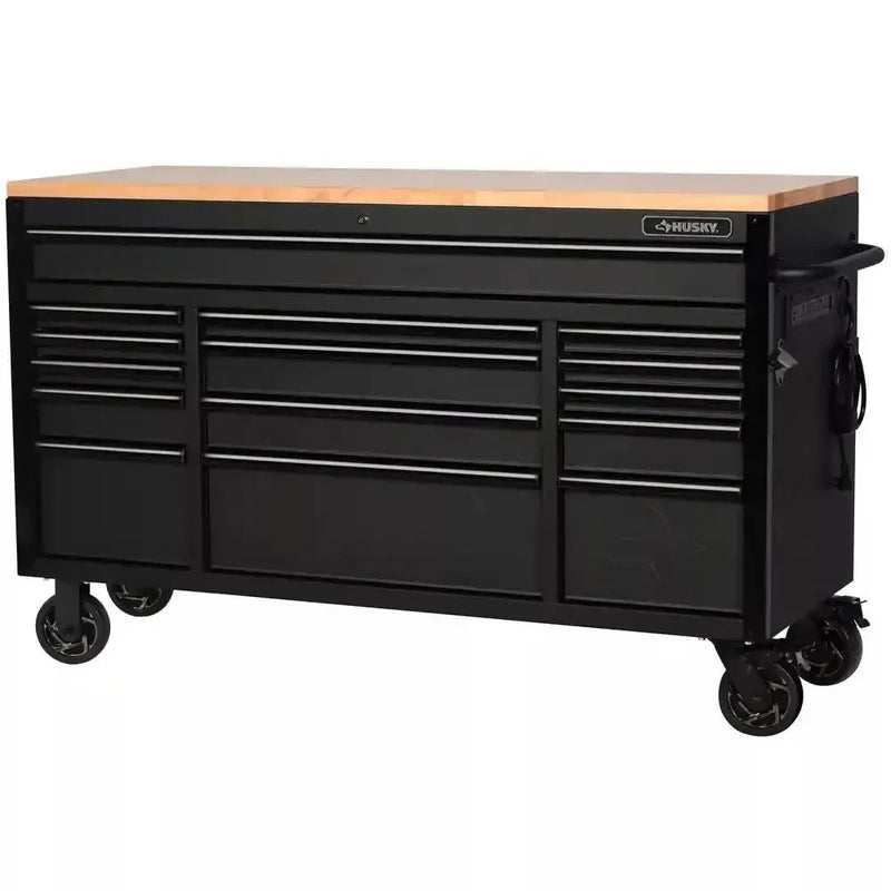 Heavy Duty 61 in. W x 23 in. D 15-Drawer Mobile Workbench with Solid Wood Top L0