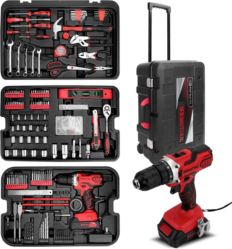 Home Tool Set Kit - 286 PCS Home Auto Repair Tool Kit with Rolling Tool Box, Mechanic Tool Sets with 21V Max Cordless Power drill, Perfect for Homeowner, Diyer, Handyman V1