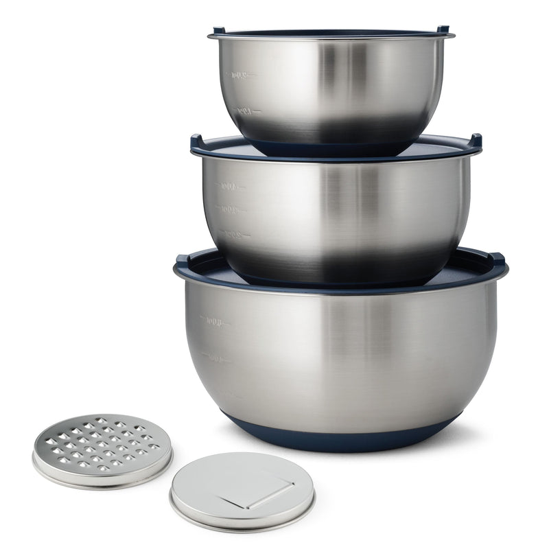 8-Piece Stainless Steel Mixing Bowl and Grater Set with Lids L3