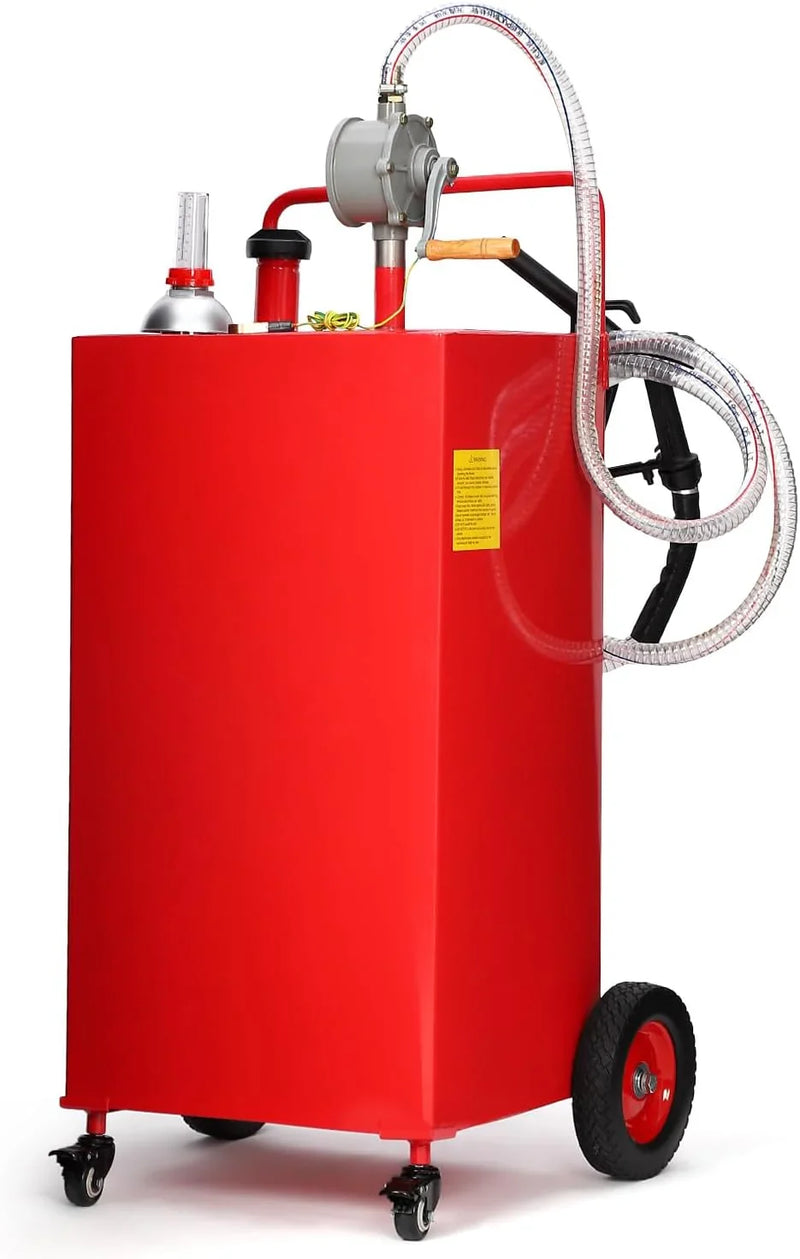 30 Gallon Fuel Caddy, Fuel Tank with Manual Transfer Pump for Gasoline & Diesel, Durable 4-Wheel Design, Mobile Fuel Storage for Cars, Trucks, Boats, Lawn Mowers, Red A3