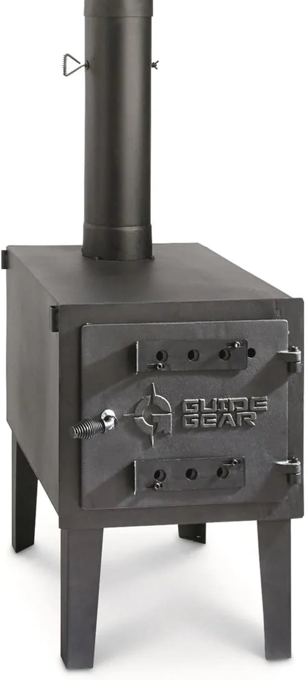 Guide Gear Large Outdoor Wood Burning Stove Portable with Chimney Pipe for Cooking, Camping, Tent, Hiking, Fishing, Backpacking H8