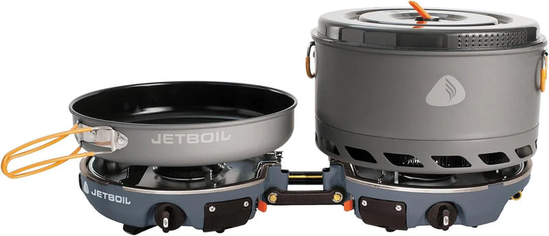 Backpack camping cooking equipment system, including camping cookware, suitable for backpacking and camping use. W0