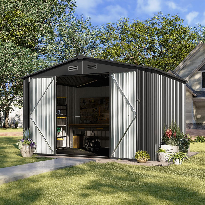 5x2.7 FT Outdoor Metal Storage Shed - Durable Water-Resistant Galvanized Steel, Sloping Roof Design, Lockable Door - Ideal for Tool Storage on Lawn, Patio & Backyard (Black) G4