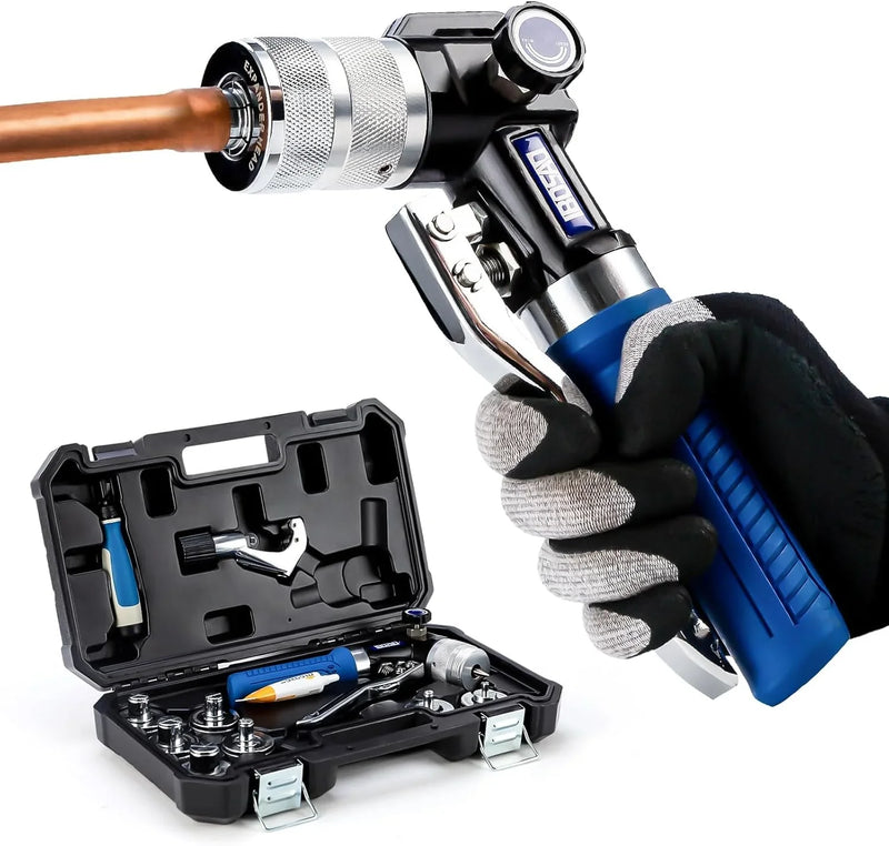 Hydraulic tube expanding tool kit, used to expand 3/8-inch copper tubes to 1-1/8 inches. T8