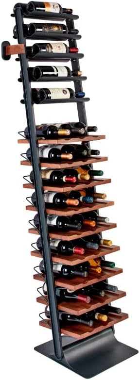 Inclined trapezoidal wine rack - 37 wall-mounted wine storage display shelves - Mango wood and metal combined bar cabinet wine shelves - Modern kitchen and dining room decoration organizing furniture Y1