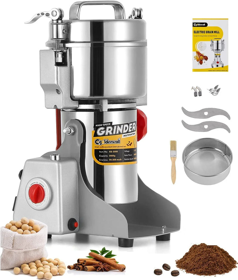 Electric Grain Grinder - Safety Enhanced Version 3600 watts - High-speed Spice and Herbal Grinder - Commercial-grade Ultra-fine Machine - Dry Grain Crusher - CE 110V (2500 grams swing type) A5