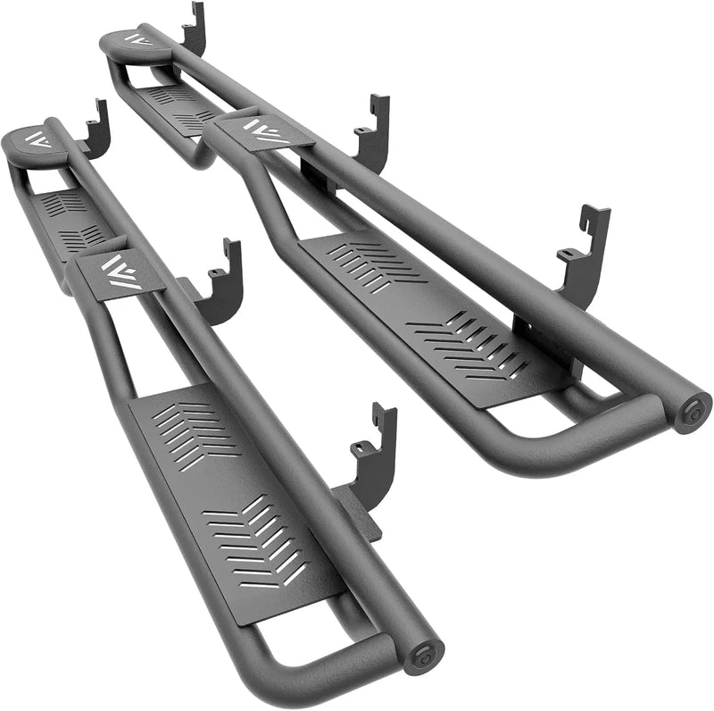 Three Raised Steps Running Boards Side Steps Compatible for 2015-2025 Chevy Colorado & GMC Canyon Crew Cab (4 Full Size Doors), Two Stairs Design Bolt-on Side Rails Step Nerf Bar B9