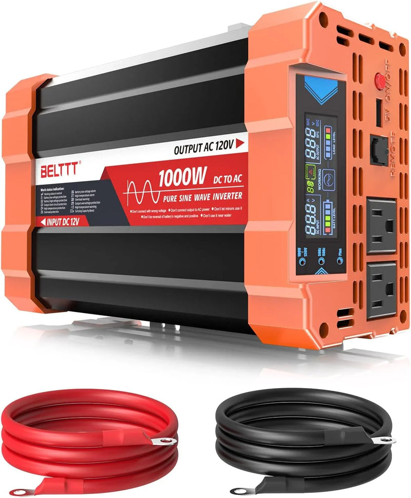2000W Pure Sine Wave Inverter, Car Power Inverter 12V to 120V AC Converter for RV, Truck, Solar, Outdoor with Dual AC and 20A Socket, 5V 2.1A USB, Surge 4000W, Hardwire Port, Remote Controller V4
