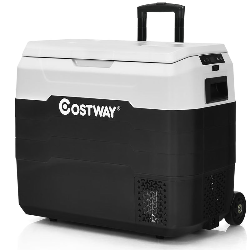 Costway 53 qt Wheeled Corded Electric Dual-Zone Portable Car Refrigerator, White T7